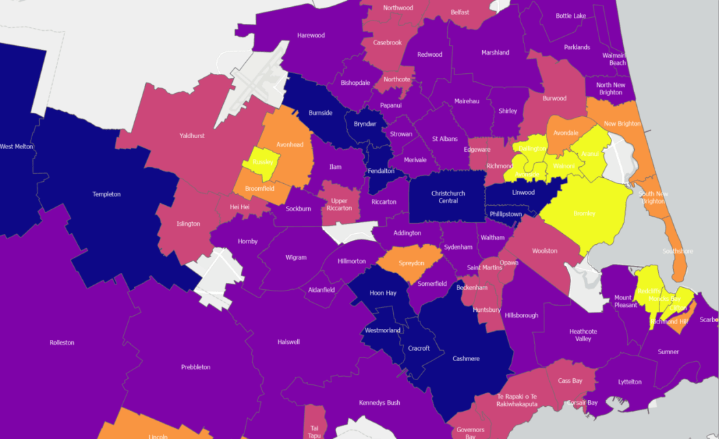 Christchurch suburbs neighbouring value difference.