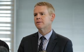 Prime Minister Chris Hipkins speaking in Māngere, Auckland, after speaking to flood-affected businesses on 1 February, 2023.