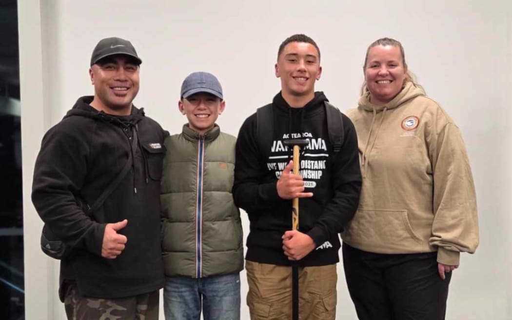 Lochlan Sa’olotoga Te’o with his biggest supporters - parents Caragh and Chris, and little brother Harrison.