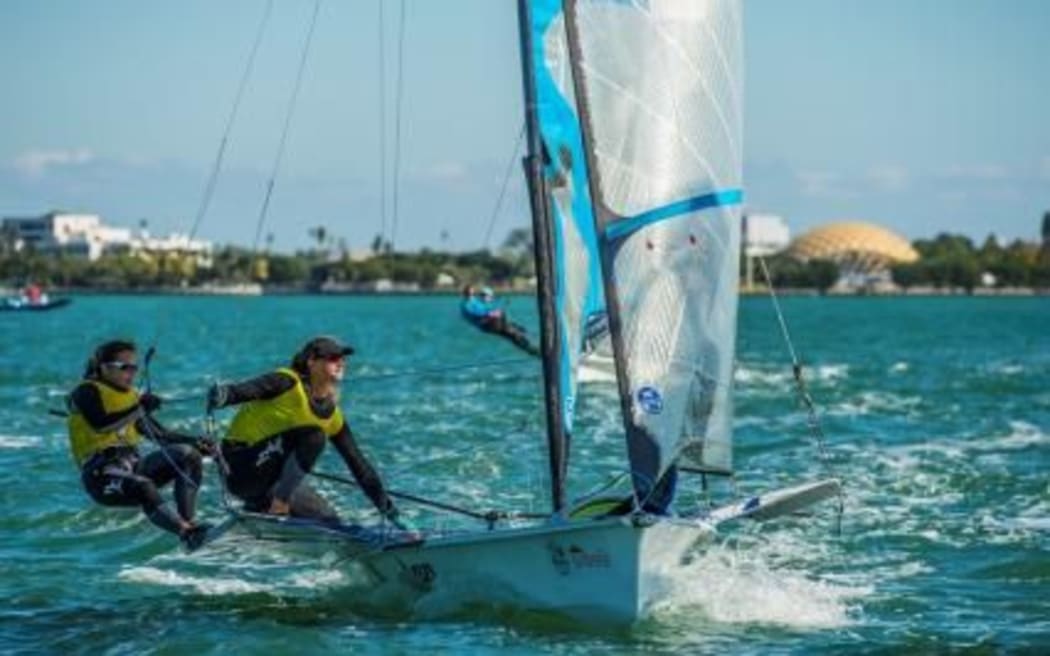 Polly Powrie and Jo Aleh in action in Miami