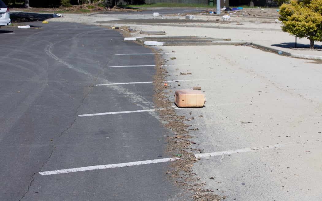 The high water mark can clearly be seen on the streets of Edgecumbe.