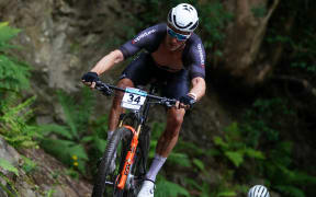 Sam Gaze competing at the mountain biking world championships in Glentress Forest, Peebles, Scotland.