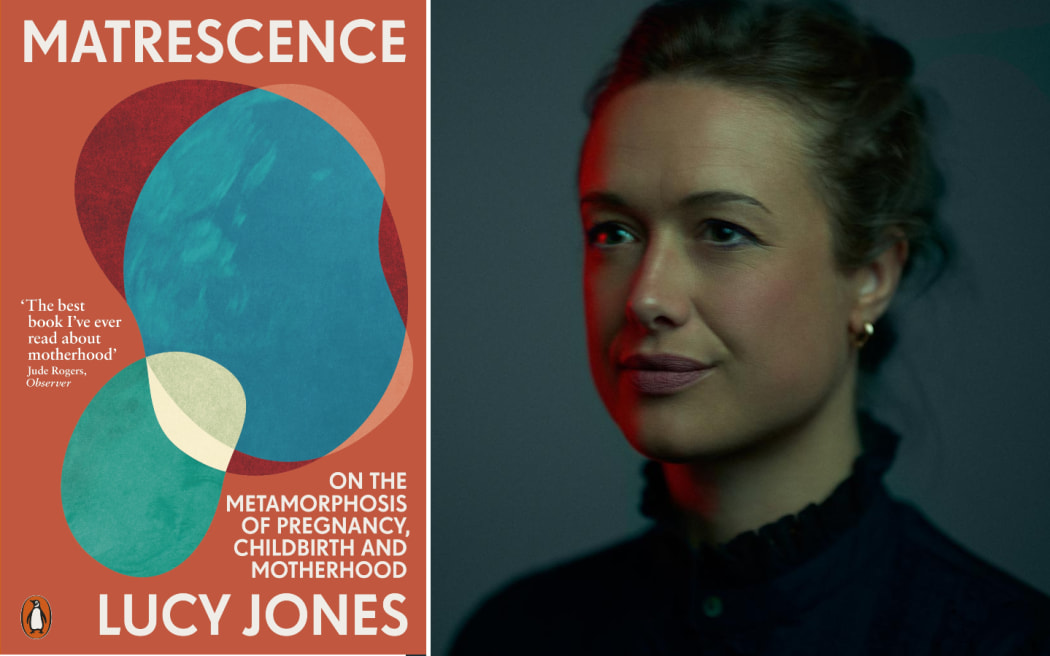 Author Lucy Jones alongside the cover of her book Matrescence.
