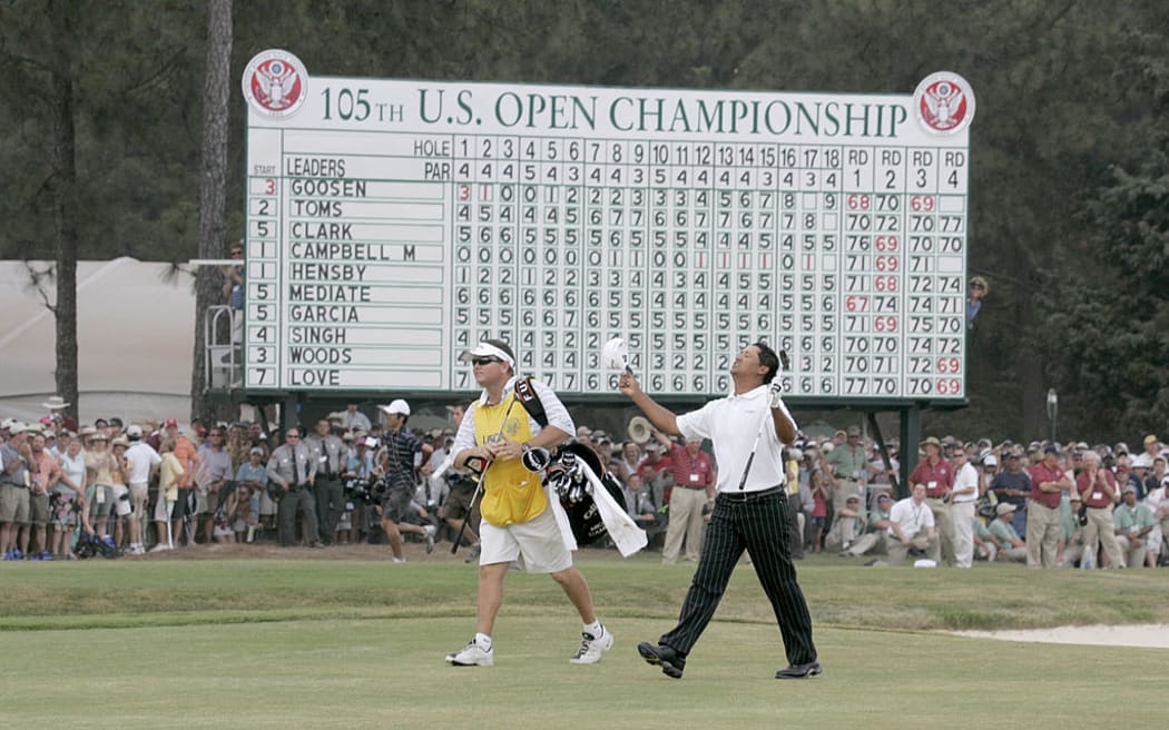 Michael Campbell walks up the 18th fairway during the final round of the 2005 U.S. Open Golf Championship in Pinehurst, North Carolina.