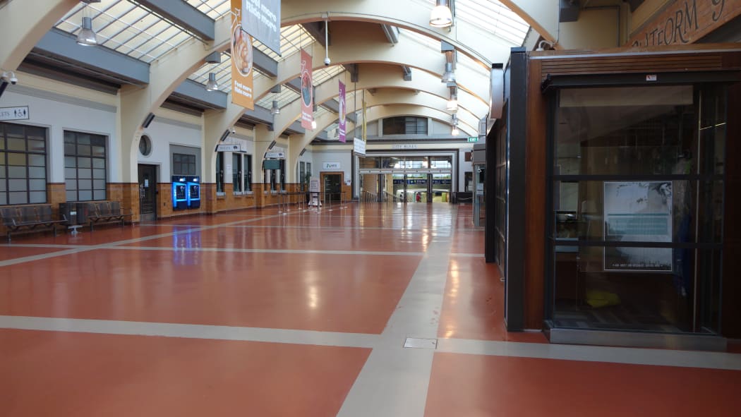 Deserted Wellington Railway Station concourse.