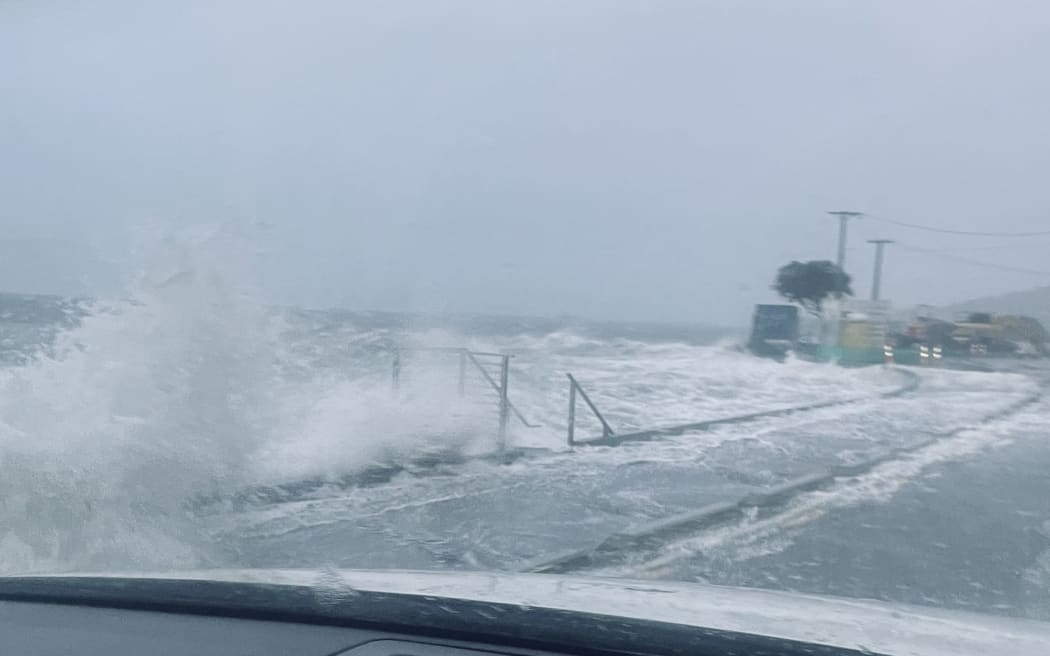 Road to Eastbourne in Lower Hutt in bad weather