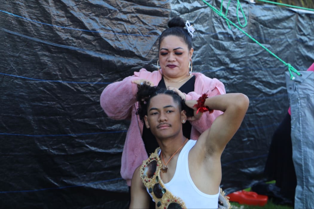 Māngere College student getting ready for the stage.