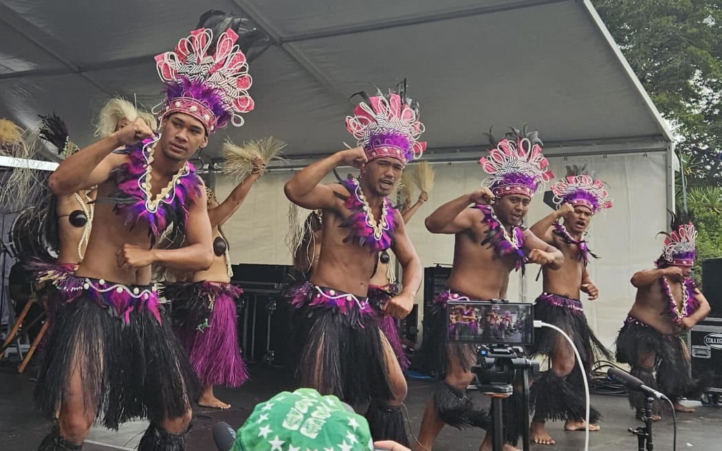 The Cook Islands corner at Auckland Pasifika Festival, Western Springs, 9 March 2024, featured teams from throughout Aotearoa, including some performers who had traveled from the Cook Islands.