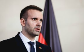 Milojko Spajic, Prime Minister of Montenegro, pictured during press conference in Berlin, April 29, 2024. (Photo by Juliane Sonntag / Photothek Media Lab / dpa Picture-Alliance via AFP)