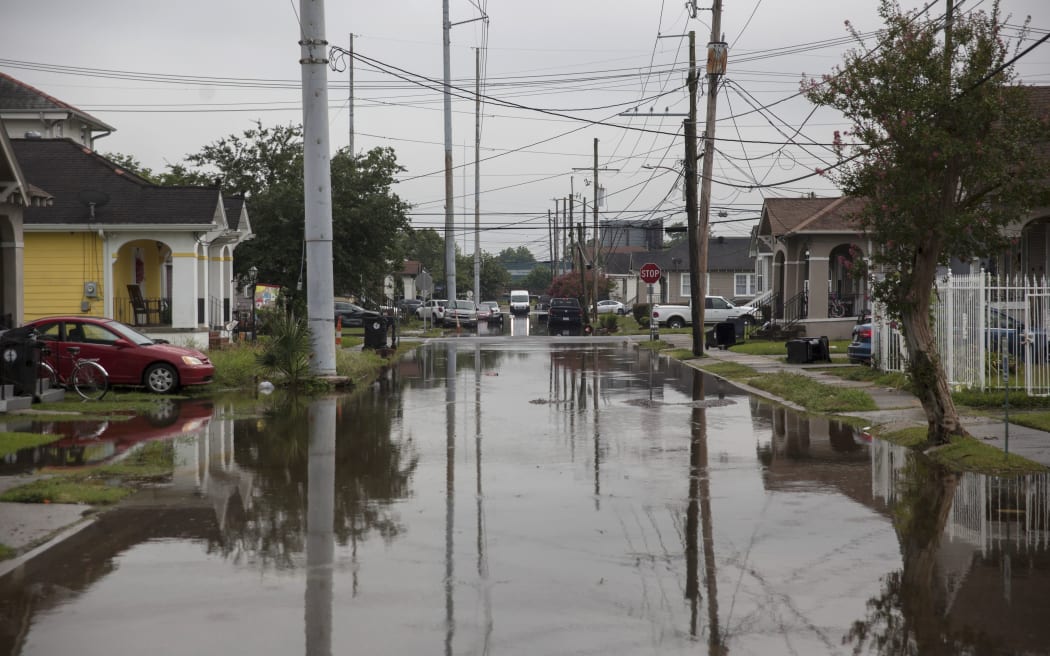 S Telemachus Street in New Orleans is flooded after flash floods struck the area early on July 10, 2019.