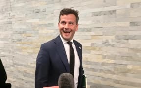ACT leader David Seymour leaves NZ First's offices after a brief meeting with Winston Peters.