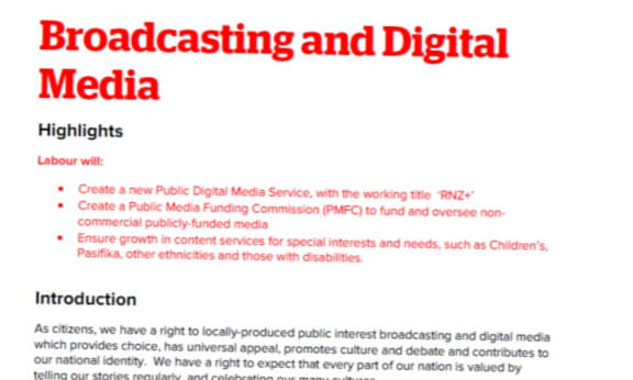Labour's six-page media manisfesto.