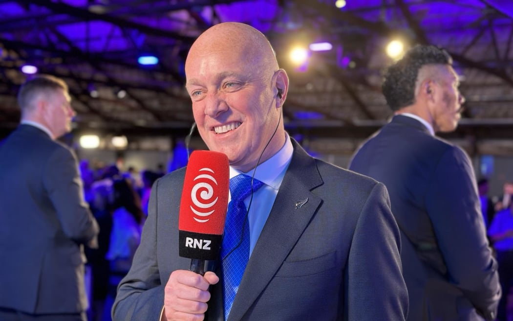 Prime Minister-elect Christopher Luxon speaks with RNZ on election night