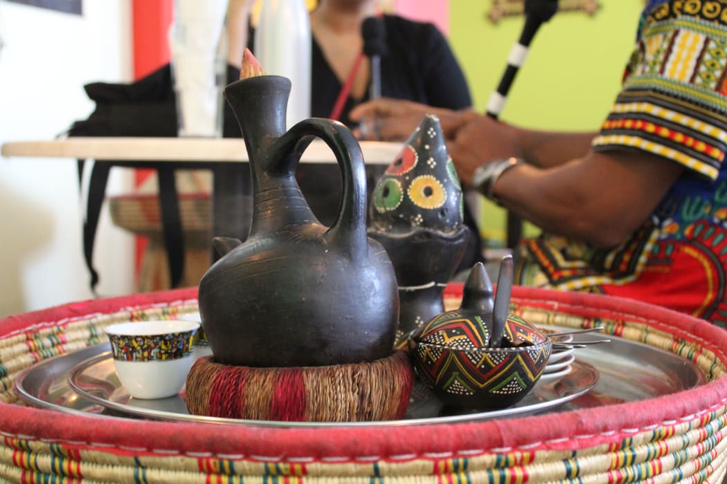 Ethiopian coffee and tray