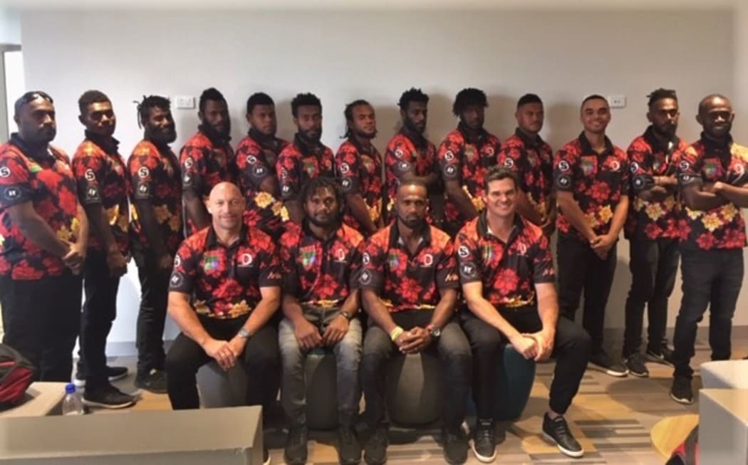 The Vanuatu Cricket Team pose for a photograph before their departure to Malaysia for the Cricket World Cup Challenge League competition.