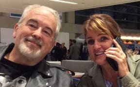 Dave Rand (L) with Karen Seaton a woman who was deported from Fiji allegedly for swearing at the president.