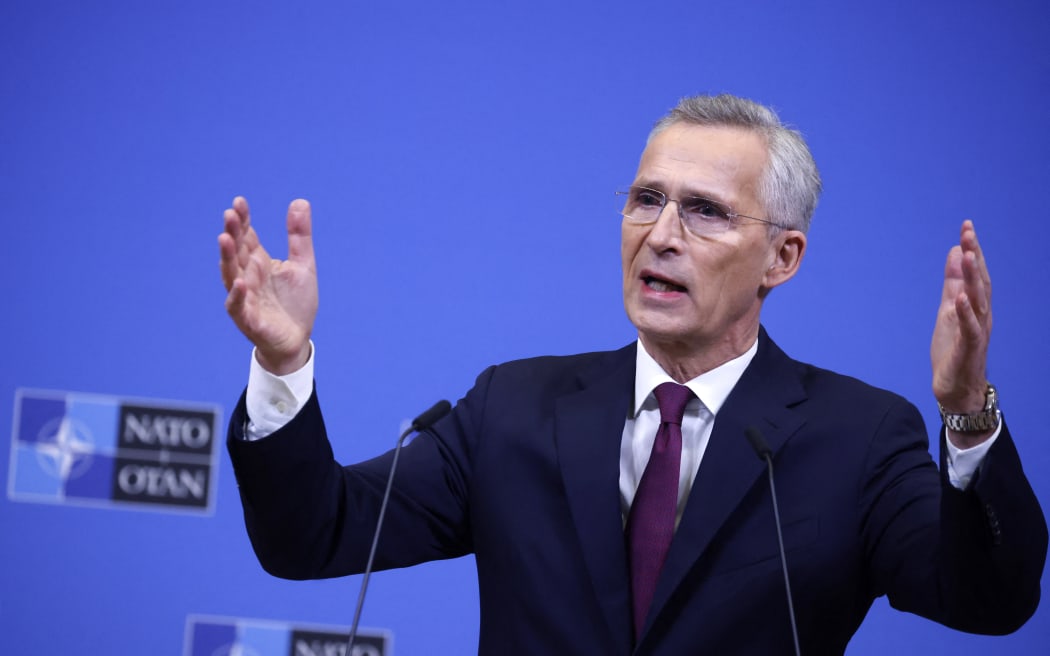 NATO Secretary General Jens Stoltenberg speaks during a press conference at the NATO Headquarters in Brussels on 4 April, 2024.