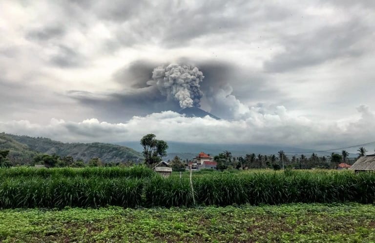 Mount Agung spews ash into the sky on 27 November.