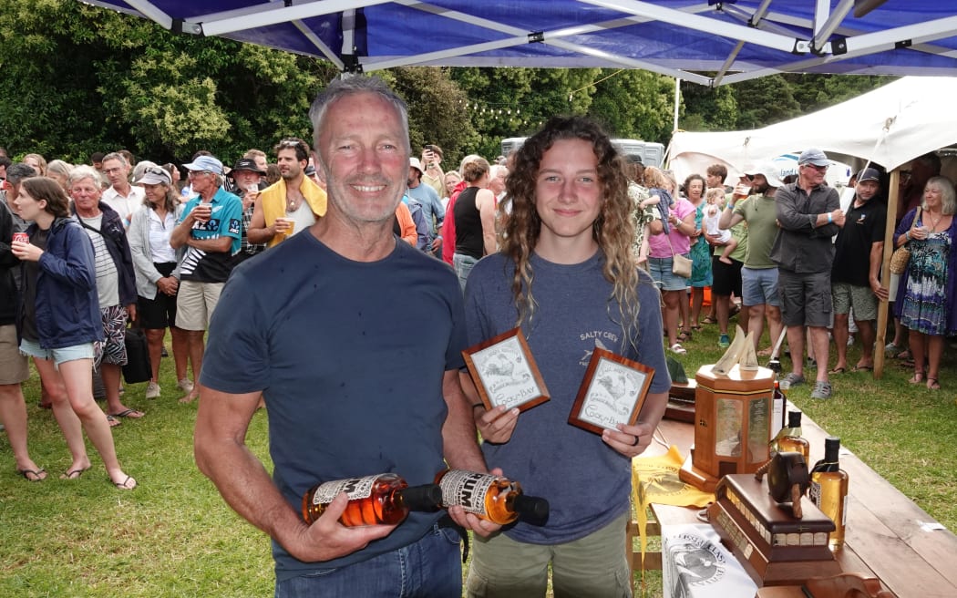 Tony and Cameron Browne of Zindabar took home trophies for line honours in the tall ships division and cock of the bay.