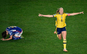 Sweden's Magdalena Eriksson celebrates Sweden’s win over Japan