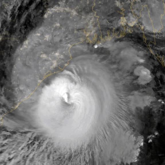 Tropical Cyclone Amphan at 9.45pm India Standard Time on 19 May moves north-northeast over the Bay of Bengal. The image is a composite of brightness temperature data from the MODIS on NASA's Terra satellite, overlaid on Black Marble nighttime satellite imagery.