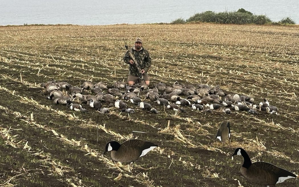 Richard McIntyre on a friends farm where he shoots Canadian Geese every year to keep populations down.