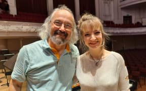 Conductor Carlos Kalmar and pianist Lise de la Salle in the Auckland Town Hall