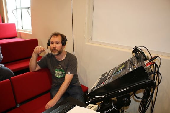 RNZ engineer Marc Chesterman relaxed and ready to record the chaos