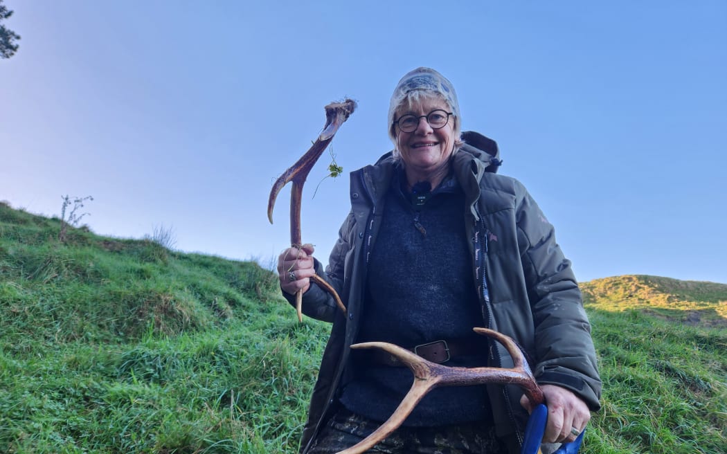 Lisa turns the antlers into knife handles to sell and raise funds