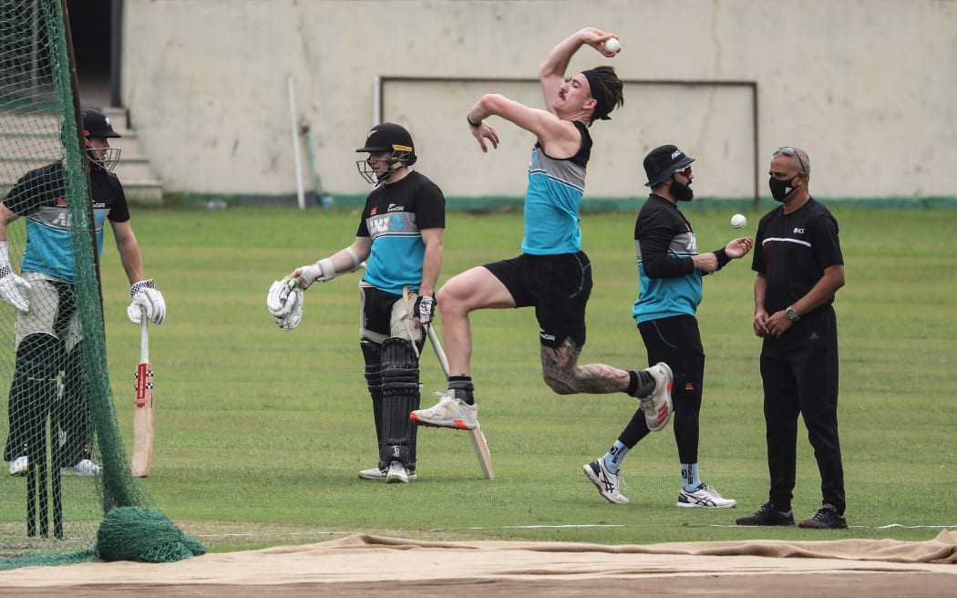 Blair Tickner bowling in the nets in Bangladesh 2021.