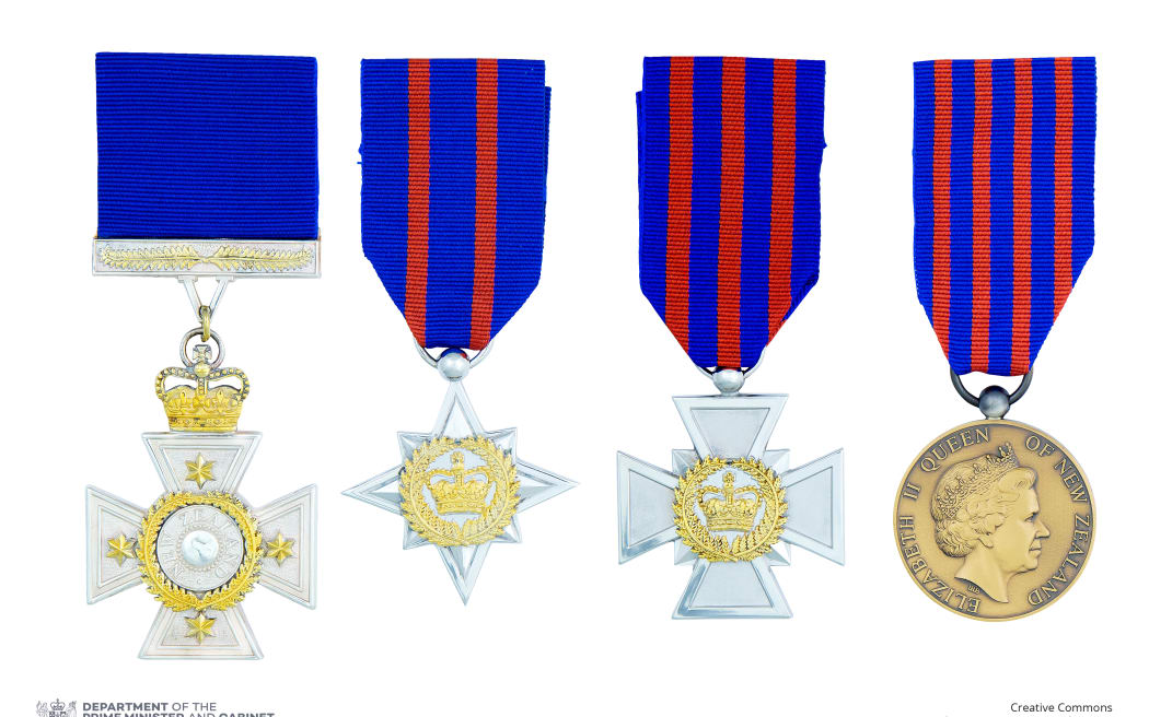 Full-size insignia from left to right: NZC, NZBS, NZBD, NZBM.