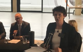 Leonie Freeman (right) and Phil Twyford (left) at the launch of the housing group.