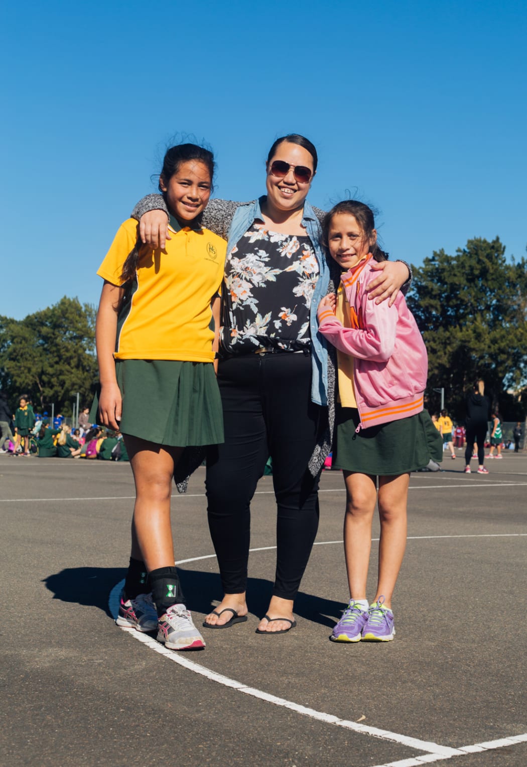 Bubby, Rylea and Harlym Jenning (Ngā Puhi). Bubby is first-generation Mozzie who has been in Australia her whole life and now has children who are second-generation.