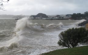 Heavy seas pound the shoreline in Paihia, in the Bay of Islands, during a previous easterly storm.