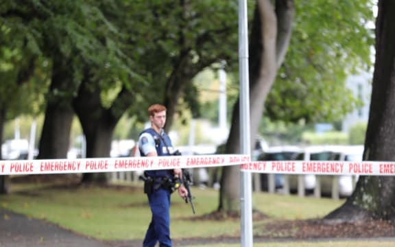 Police taping off the street out Christchurch mosque