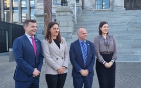 ACT leader David Seymour, Social Justice Aotearoa CEO Jackie Foster, ACT health spokesperson Todd Stephenson, ACT deputy leader Brooke van Velden.