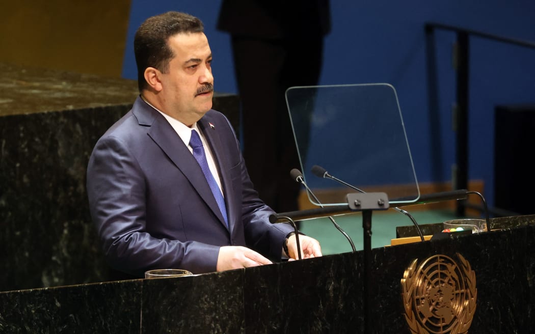 Iraqi Prime Minister Mohammed Shia al-Sudani addresses world leaders during the United Nations General Assembly (UNGA) on 22 September, 2023 in New York City.