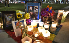 A makeshift memorial for the victims of the Pulse nightclub shooting in front of the Phillips Center for the Performing Arts in Orlando.