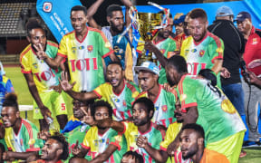Toti City celebrate their fifth straight PNG National Soccer League title.