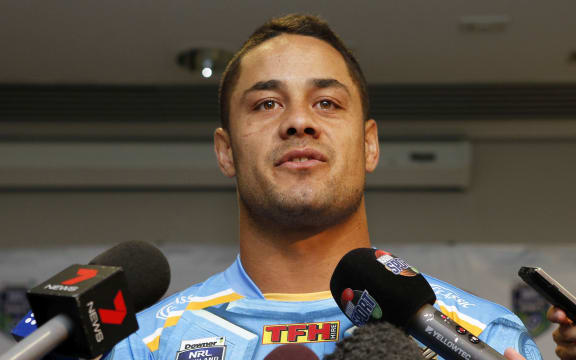 Jarryd Hayne speaks to media.