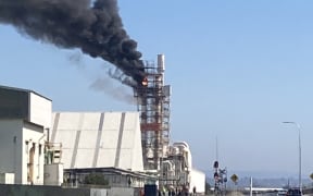 Flames were visible in one of the stacks at Ravensdown on Wednesday morning.