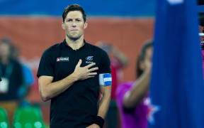 Black Stick's Simon Child during the New Zealand anthem