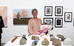 Winner of the Premier Award at the Zonta Ashburton Female Art Awards, Marie Porter with her work The Rocks.