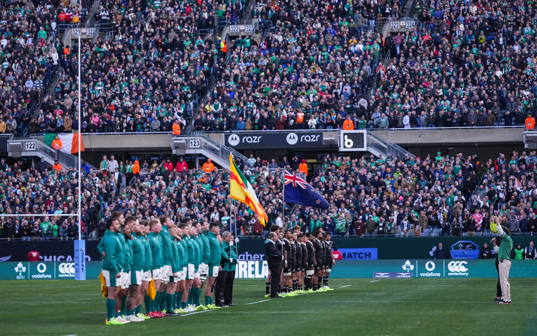 Fans, crowd and supporters during the national anthems,  New Zealand All Blacks v Ireland, All Blacks Northern Tour rugby union test match at Soldier Field, Chicago, USA on Saturday 1 November 2025.
Photo: Robin Alam / Photosport