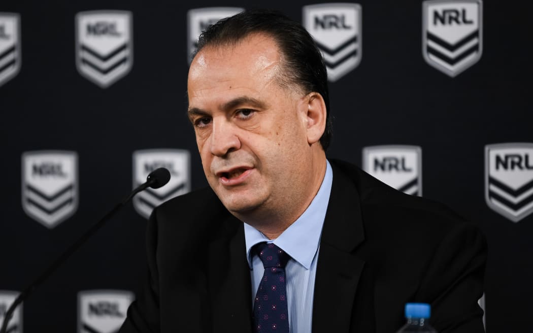 ARL Commission chairman Peter V'landys addresses the media on Sunday the 15th of March in the wake of the coronavirus (Covid-19) pandemics.