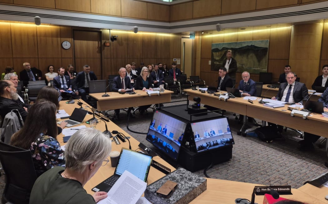 ANZ chief executive Antonia Watson and ANZ board chair Scott St John facing questions from MPs in a Select Committee inquriy into banking competition