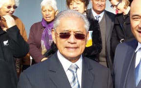 From left Ngati Tuwharetoa Paramount Chief Sir Tumu Te Heuheu, Corrections Minister Pesta Sam Lotu-liga and Tuwharetoa Settlement Trust chairman Dylan Tahau at Rongomai Marae.