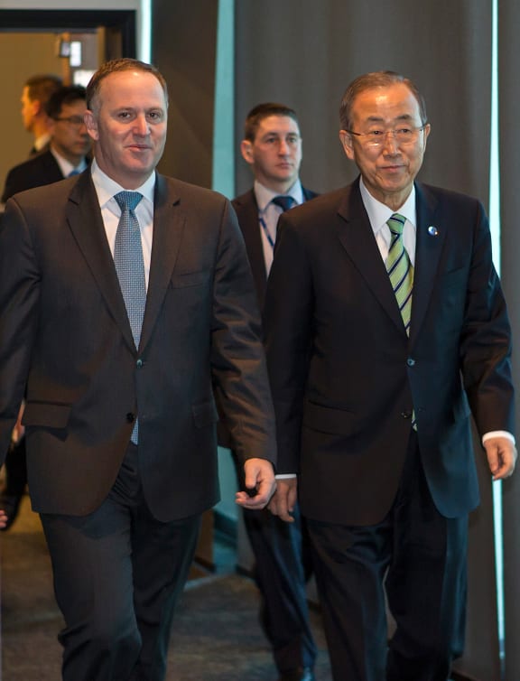 Prime Minister John Key with UN Secretary-General Ban Ki-moon, who made a brief visit to Auckland last month.