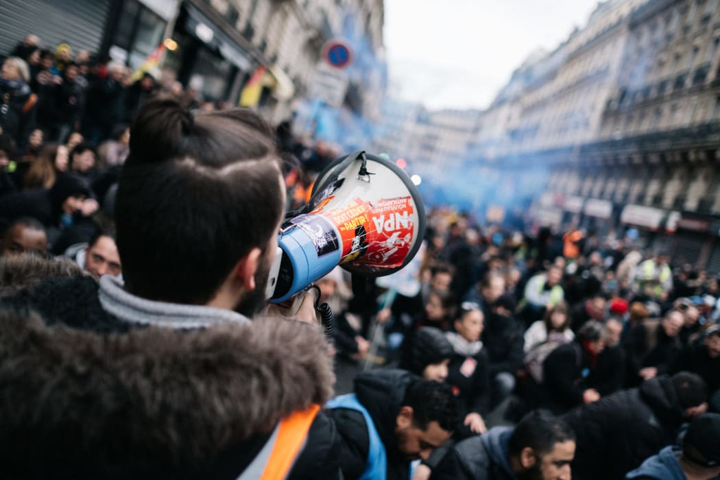 Inter-professional demonstration against pension reform in Paris.