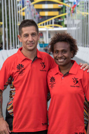 PNG boxing coach Peter Morrison with Commonwealth Games boxer Laizani Soma.